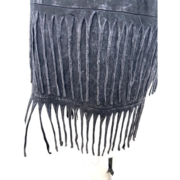 Towne Women’s Black Fringed Skirt M (10/12) Pull On Stretchy Distressed Midi - Picture 6 of 9